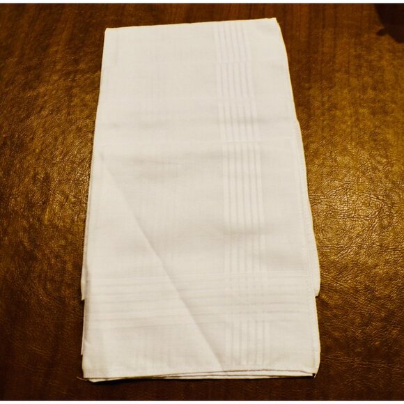 Mens White Cotton Handkerchiefs Set Of 3 With Subtle Striped Pattern NWOT - Picture 2 of 2